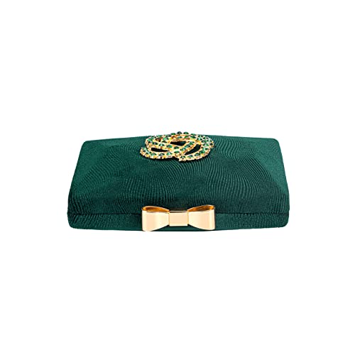 Mulian LilY Green Velvet Evening Bags For Women With Closure Rhinestone Crystal Embellished Clutch Purse For Party Wedding M453
