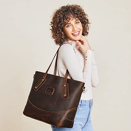 S-ZONE Vintage Genuine Leather Tote Bag for Women Work Shoulder Purse Large