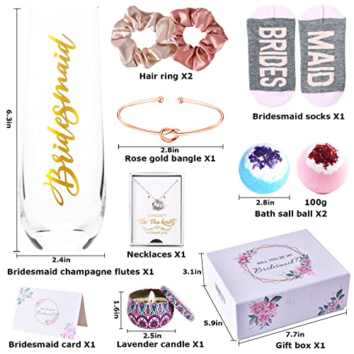 Bridesmaid Proposal Gifts Set-Will You be My Bridesmaid Gift Box, Wedding Engagement Gifts,Bachelorette Party Bridal Showers gifts,Bridesmaids Bracelets, Necklaces And Bridesmaids Socks Rose Spa Gifts