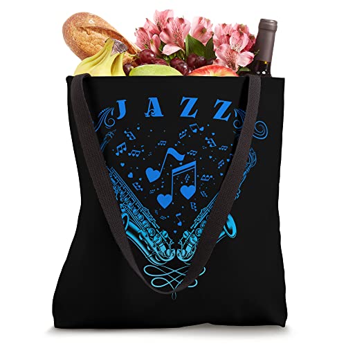 Jazz Musicians Blue Music Blue Jazz Notes Saxophone Tote Bag