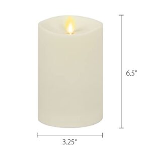 Luminara Set of 2 Outdoor Moving Flame Pillar (IPX4) with Remote Control, Flameless LED Candle, Melted Edge, Smooth Matte Finish, Timer, Ivory 3.25" x 5.5" and 6.5"