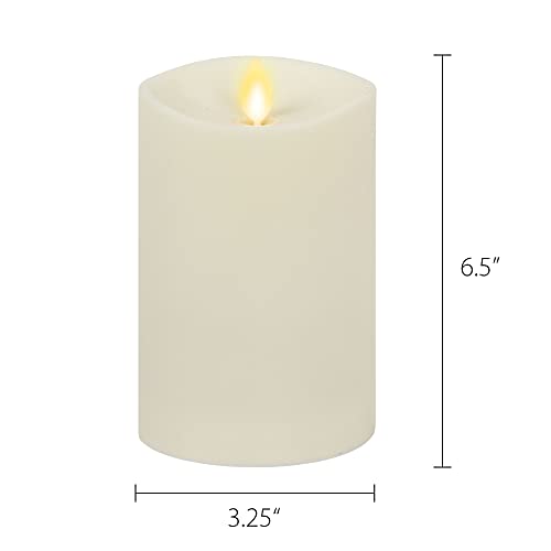 Luminara Set of 2 Outdoor Moving Flame Pillar (IPX4) with Remote Control, Flameless LED Candle, Melted Edge, Smooth Matte Finish, Timer, Ivory 3.25" x 5.5" and 6.5"