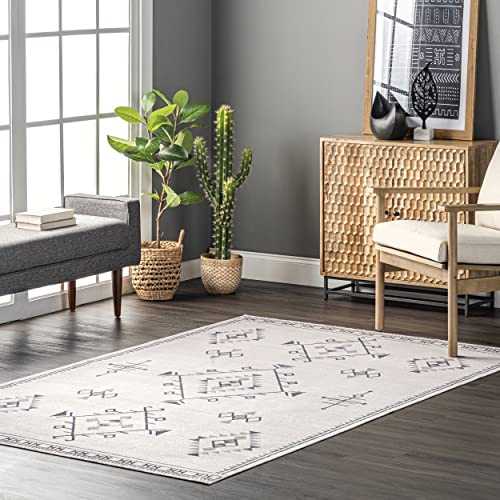 nuLOOM Evalyn Machine Washable Southwestern Motif Area Rug, 6' x 9', Cream