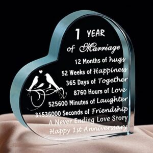 ifolaina 1 year of marriage gift 1st wedding anniversary crystal heart gift for her keepsake decoration gifts for couple him her husband wife – 1 year