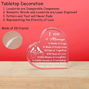 IFOLAINA 1 Year of Marriage Gift 1st Wedding Anniversary Crystal Heart Gift for Her Keepsake Decoration Gifts for Couple Him Her Husband Wife - 1 Year