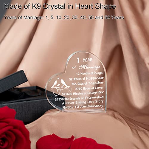 IFOLAINA 1 Year of Marriage Gift 1st Wedding Anniversary Crystal Heart Gift for Her Keepsake Decoration Gifts for Couple Him Her Husband Wife - 1 Year