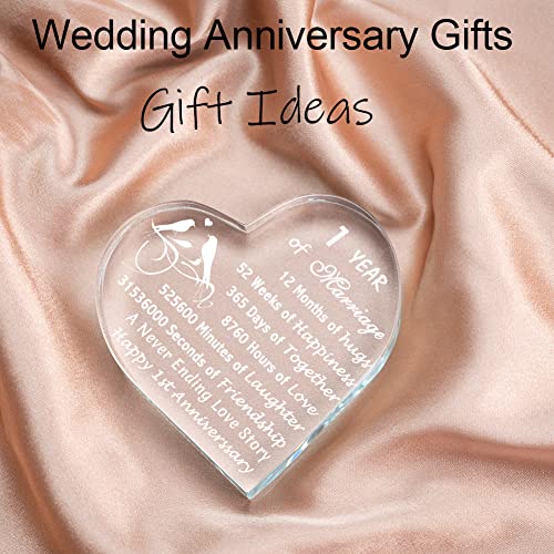 IFOLAINA 1 Year of Marriage Gift 1st Wedding Anniversary Crystal Heart Gift for Her Keepsake Decoration Gifts for Couple Him Her Husband Wife - 1 Year