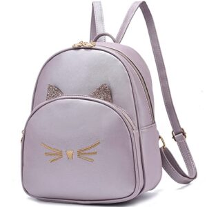 ardikama mini backpack purse for girls teens women small fashion backpack pu leather shoulder backpacks with cat print pearlescent violet