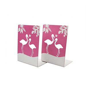 enyuwlcm metal book end for kids cute bookends with nonskid base 1 pair cartoon pink flamingo