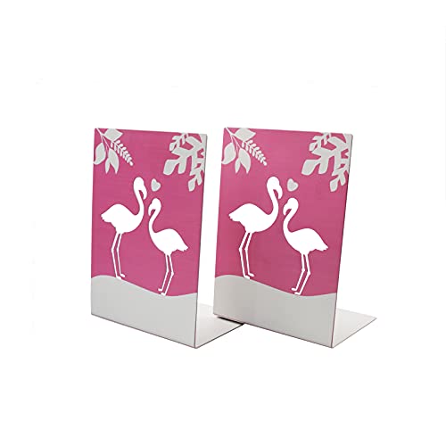 Enyuwlcm Metal Book End for Kids Cute Bookends with Nonskid Base 1 Pair Cartoon Pink Flamingo