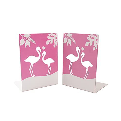Enyuwlcm Metal Book End for Kids Cute Bookends with Nonskid Base 1 Pair Cartoon Pink Flamingo