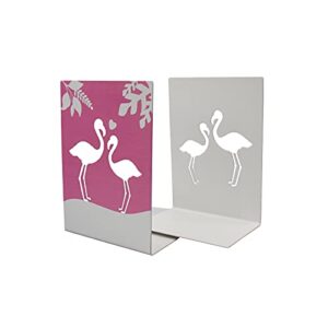 Enyuwlcm Metal Book End for Kids Cute Bookends with Nonskid Base 1 Pair Cartoon Pink Flamingo