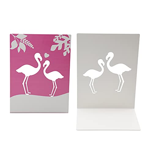 Enyuwlcm Metal Book End for Kids Cute Bookends with Nonskid Base 1 Pair Cartoon Pink Flamingo