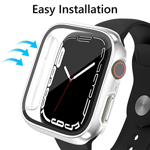 [4 Pack] Hard PC Plating Case Compatible for Apple Watch Series 7 45mm with Tempered Glass Screen Protector, Full Around Protective Cover Bumper for iWatch Smartwatch