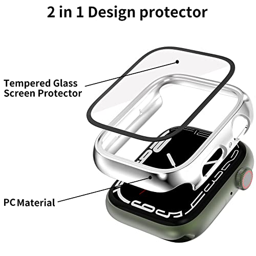 [4 Pack] Hard PC Plating Case Compatible for Apple Watch Series 7 45mm with Tempered Glass Screen Protector, Full Around Protective Cover Bumper for iWatch Smartwatch