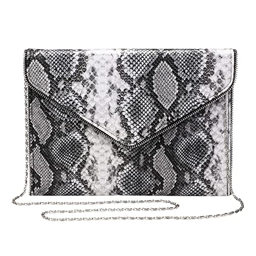 JunLing Clutch Purse for Women, Quilted Clutch, Adjustable Chain Quilted Crossbody… (Black Serpentine)