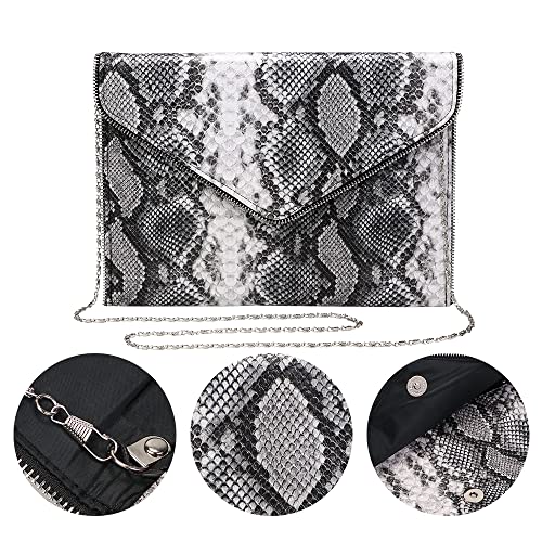 JunLing Clutch Purse for Women, Quilted Clutch, Adjustable Chain Quilted Crossbody… (Black Serpentine)