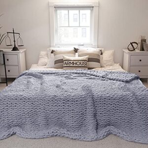 tocozy chunky knit blanket soft cozy chenille throw handmade cable knit blanket for bed sofa home decor light gray 60×80 inch