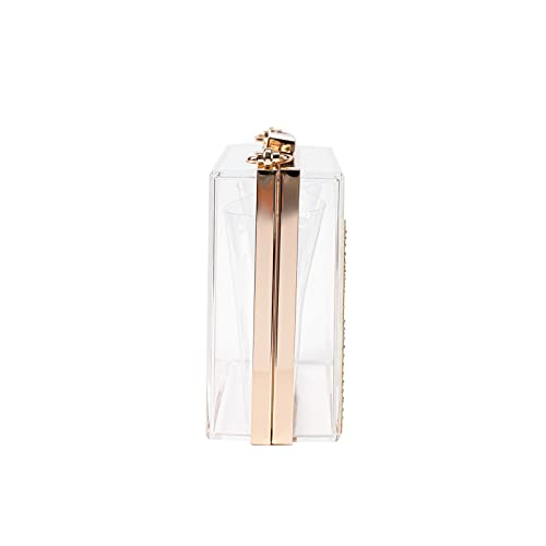 Mulian LilY Women Clear Purse Acrylic Transparent Clear Clutch Bag With rhinestones, Shoulder Handbag With Removable Gold Chain Strap M263