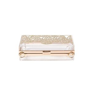 Mulian LilY Women Clear Purse Acrylic Transparent Clear Clutch Bag With rhinestones, Shoulder Handbag With Removable Gold Chain Strap M263