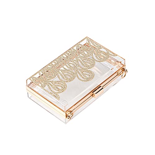 Mulian LilY Women Clear Purse Acrylic Transparent Clear Clutch Bag With rhinestones, Shoulder Handbag With Removable Gold Chain Strap M263