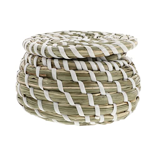 ULTNICE Mini Woven Baskets with Lids: Round Small Seagrass Serving Basket Box Natural Storage Bin Tabletop Organizer Jar for Jewelry Chess Toys S