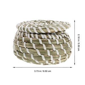 ULTNICE Mini Woven Baskets with Lids: Round Small Seagrass Serving Basket Box Natural Storage Bin Tabletop Organizer Jar for Jewelry Chess Toys S