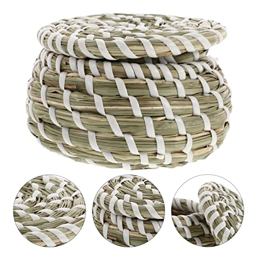 ULTNICE Mini Woven Baskets with Lids: Round Small Seagrass Serving Basket Box Natural Storage Bin Tabletop Organizer Jar for Jewelry Chess Toys S