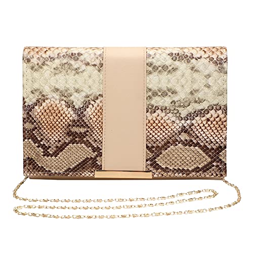 JunLing Clutch Purse for Women, Quilted Clutch, Adjustable Chain Quilted Crossbody (Serpentine)