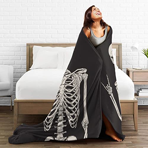 Skeleton Posing SiolatedThrow Blanket Cozy Soft Warm Lightweight Flannel Fleece Blankets for Bed Sofa Couch