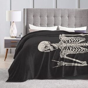 Skeleton Posing SiolatedThrow Blanket Cozy Soft Warm Lightweight Flannel Fleece Blankets for Bed Sofa Couch