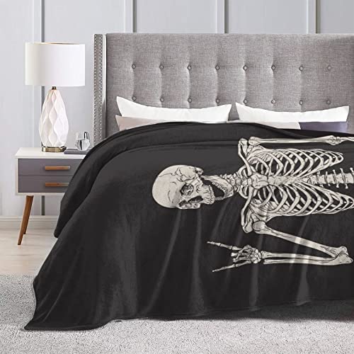 Skeleton Posing SiolatedThrow Blanket Cozy Soft Warm Lightweight Flannel Fleece Blankets for Bed Sofa Couch