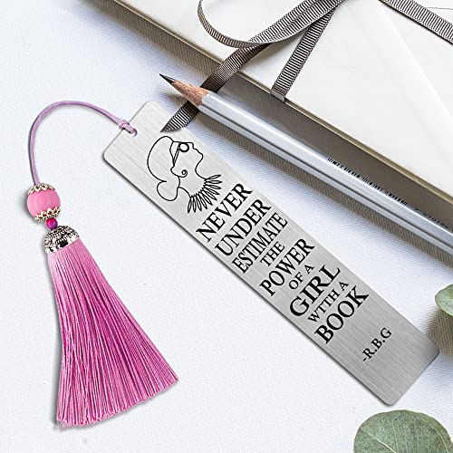 YUWANTR Never Underestimate The Power of A Girl with Book Metal Bookmark Book Lover Gifts for Women Teens Students Friends Bookworm Readers RGB Inspirational Bookmark