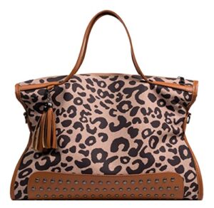 handafa ladies leopard print tote handbag large capacity satchel bag fashion shoulder bag(brown)