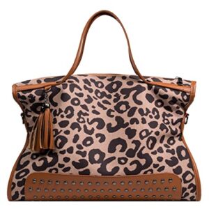 HANDAFA Ladies Leopard Print Tote Handbag Large Capacity Satchel Bag Fashion Shoulder Bag(Brown)