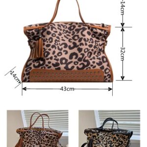 HANDAFA Ladies Leopard Print Tote Handbag Large Capacity Satchel Bag Fashion Shoulder Bag(Brown)