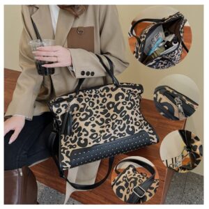 HANDAFA Ladies Leopard Print Tote Handbag Large Capacity Satchel Bag Fashion Shoulder Bag(Brown)