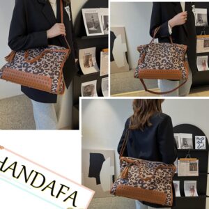 HANDAFA Ladies Leopard Print Tote Handbag Large Capacity Satchel Bag Fashion Shoulder Bag(Brown)