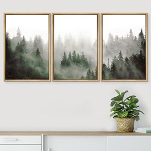 SIGNWIN Framed Canvas Print Wall Art Woodland Nursery Decor Set Fog & Mist Over Green Pine Tree Forest Nature Wilderness Modern Art Chic Landscape for Living Room, Bedroom, Office - 16"x24"x3 Natural