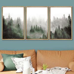 SIGNWIN Framed Canvas Print Wall Art Woodland Nursery Decor Set Fog & Mist Over Green Pine Tree Forest Nature Wilderness Modern Art Chic Landscape for Living Room, Bedroom, Office - 16"x24"x3 Natural