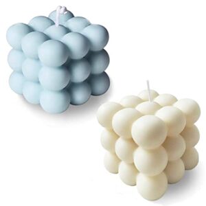 bubble candle soy wax scented candle home decor candle bubble cube candle cube shaped candles decorative candle for bedroom wedding room decor aesthetic freesia and bluebell fragrance (white blue)