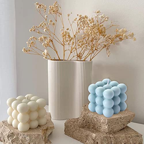 Bubble Candle Soy Wax Scented Candle Home Decor Candle Bubble Cube Candle Cube Shaped Candles Decorative Candle for Bedroom Wedding Room Decor Aesthetic Freesia and Bluebell Fragrance (White Blue)