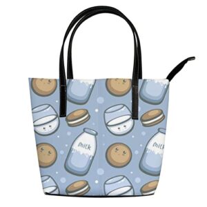 fashionable women’s handbag tote bag, milk and cookie 1printed shoulder bag is light and durable