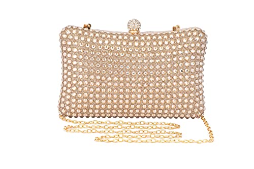 Mulian LilY Gold Evening Bags For Women Glitter Crystal Rhinestones Clutch Purse With Detachable Chain Strap M261