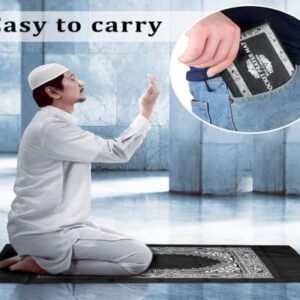 Hitopin 2 Pieces Travel Prayer Mat, 60cm*100cm Portable Prayer Mat, Waterproof Prayer Mat, Prayer Rug, Muslim Travel Prayer Mat, for Ramadan Gifts, Islamic Muslim Prayer (Black, Blue)