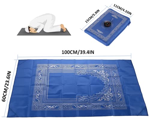 Hitopin 2 Pieces Travel Prayer Mat, 60cm*100cm Portable Prayer Mat, Waterproof Prayer Mat, Prayer Rug, Muslim Travel Prayer Mat, for Ramadan Gifts, Islamic Muslim Prayer (Black, Blue)