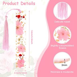 Prasacco 2 Pieces Bookmarks for Women, Dried Flower Resin Bookmarks Handmade Transparent Floral Dried Flower Book Markers with Silky Tassel for Women Girls Kids Christmas Gift Book Lovers