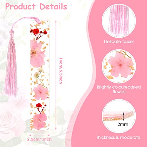 Prasacco 2 Pieces Bookmarks for Women, Dried Flower Resin Bookmarks Handmade Transparent Floral Dried Flower Book Markers with Silky Tassel for Women Girls Kids Christmas Gift Book Lovers