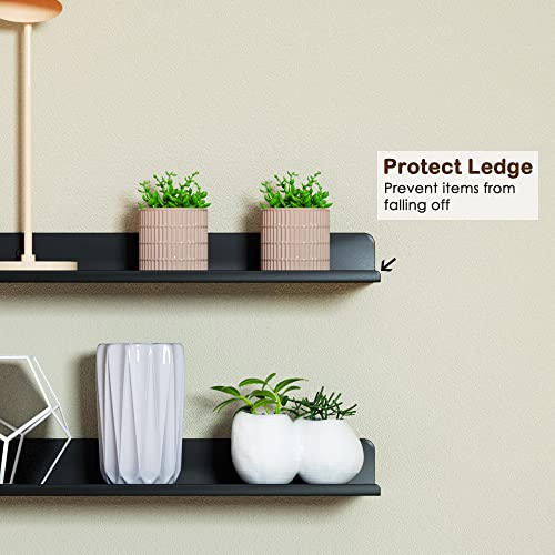 SlimmKISS Metal Floating Shelves Wall Mounted Shelf Organizer Modern Black Metal Stainless Steel Floating Shelf, Wall Mounted Hanging Display Organizer Rack,2 Pack