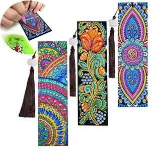 diamond painting bookmark 3pack diy painting bookmark mandala floral beaded bookmark leather tassel bookmark for valentine’s day graduation birthday embroidery arts crafts
